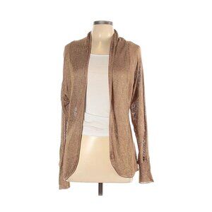 Metallic Gold Sheer Knit Open Front Cardigan By Fontana M
